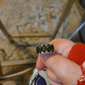 Elegant Green Gemstone Silver Ring